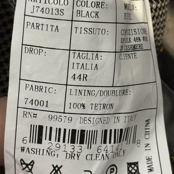 Pronto Moda Men Wool Cashmere Lana Lux Sports Coat Sz 44R Black Grey - Picture 9 of 12